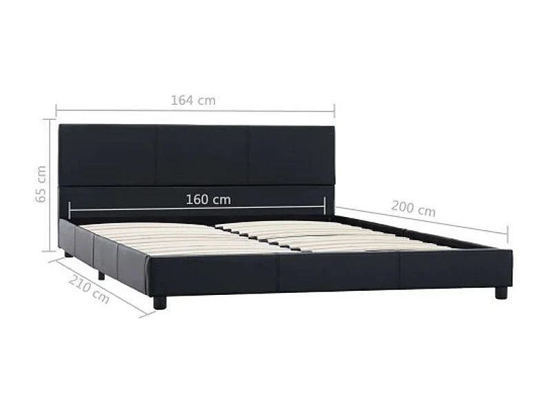 Lit adulte simili cuir noir et pieds bois massif noir Nyam 160x200