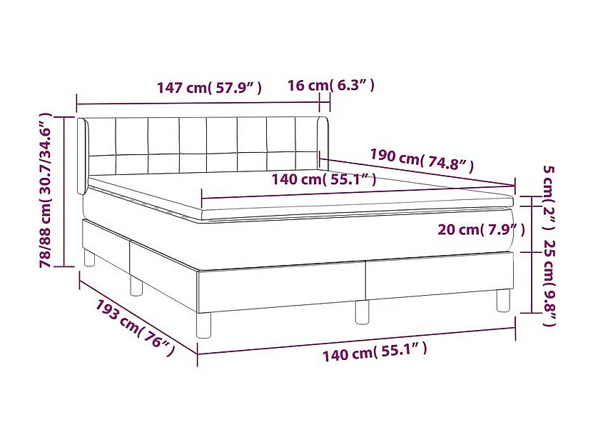 Sommier à lattes de lit avec matelas Marron foncé 140x190