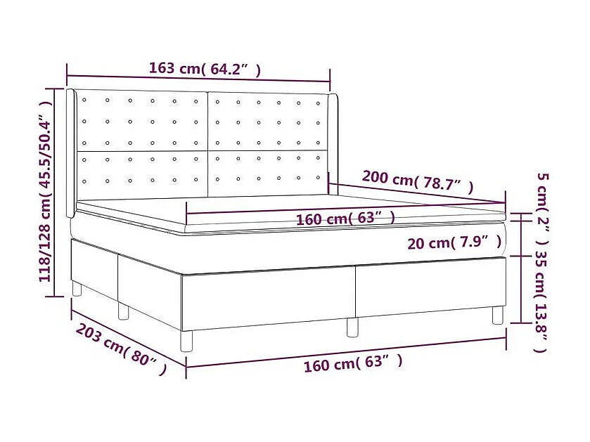 Sommier à lattes de lit matelas et LED Rose 160x200 Velours