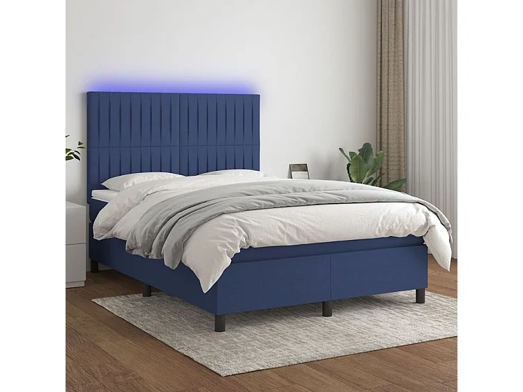 Sommier à lattes de lit et matelas et LED Bleu 140x190 Tissu