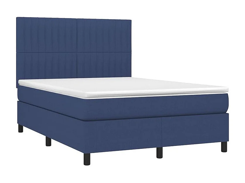 Sommier à lattes de lit et matelas et LED Bleu 140x190 Tissu