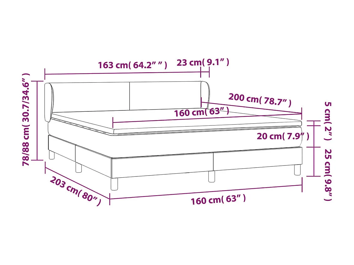 Lit à sommier tapissier avec matelas Rose 160x200 Velours
