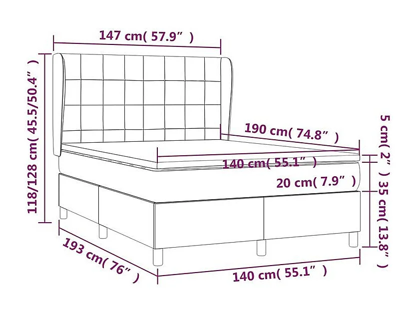 Sommier à lattes de lit et matelas Vert foncé 140x190 Velours