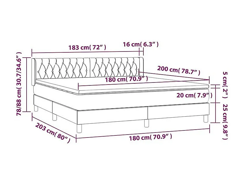 Sommier à lattes de lit avec matelas Noir 180x200 Tissu