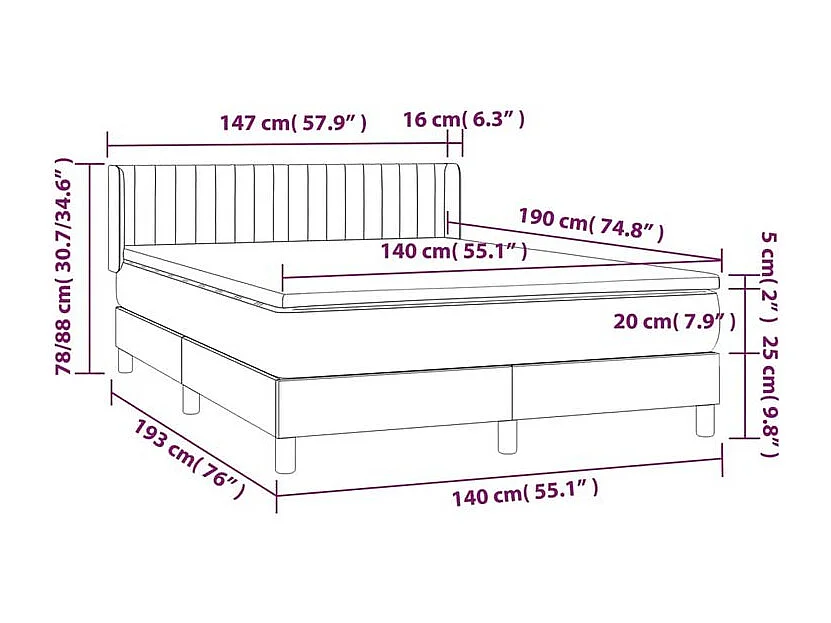 Sommier à lattes de lit avec matelas Crème 140x190 Tissu