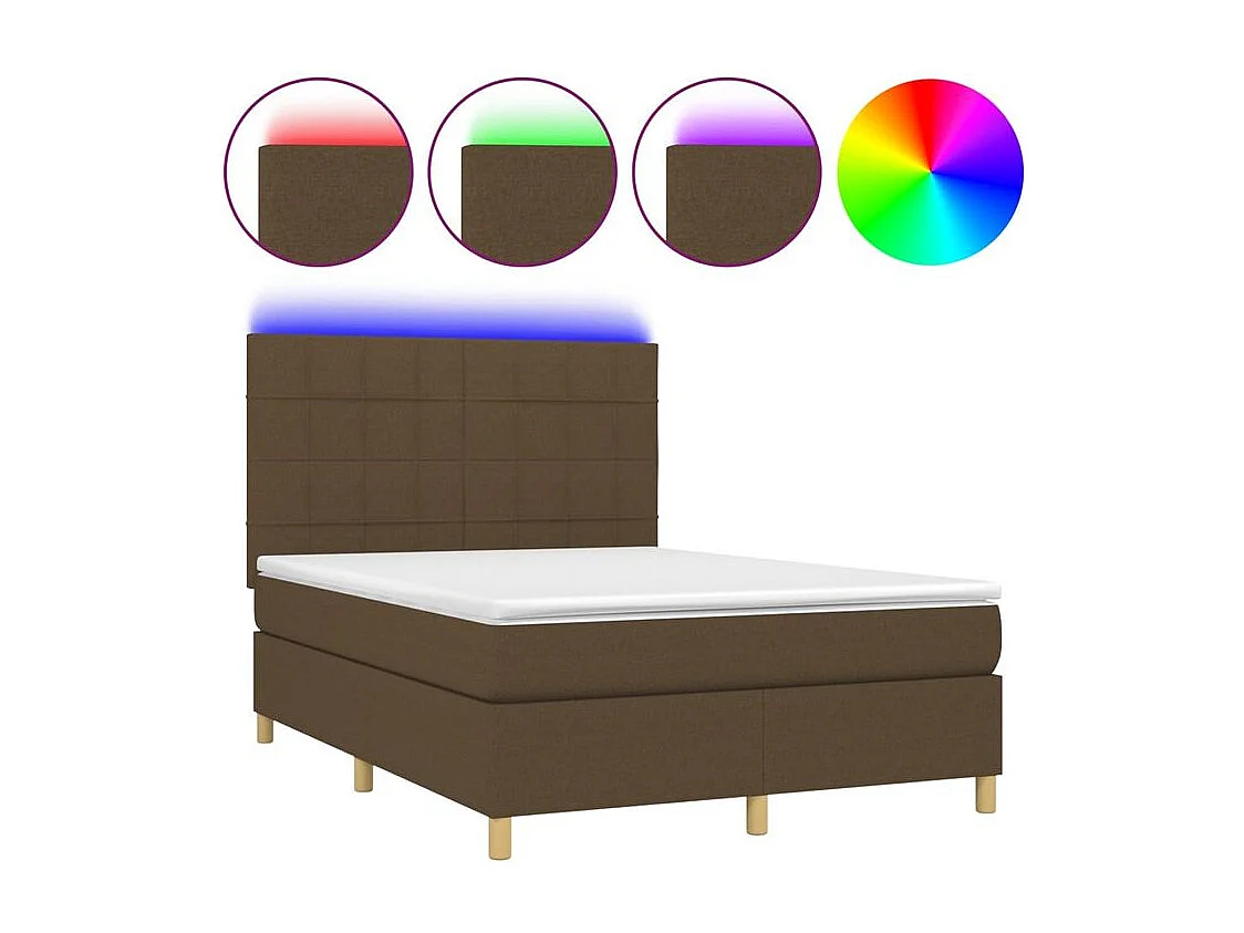 Sommier à lattes de lit matelas et LED Marron foncé 140x190