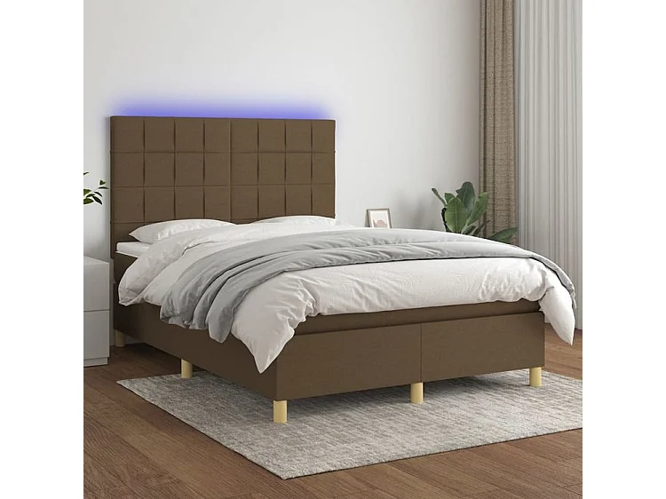Sommier à lattes de lit matelas et LED Marron foncé 140x190