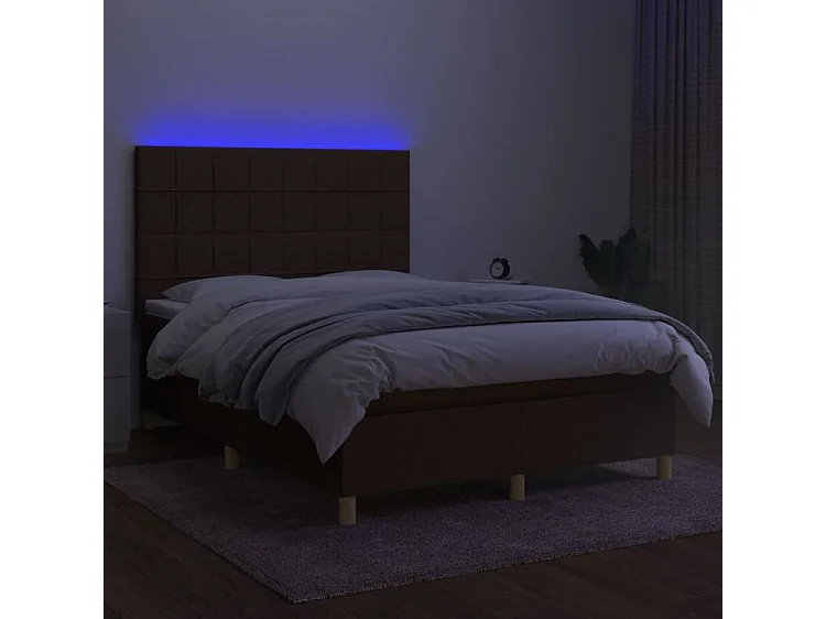 Sommier à lattes de lit matelas et LED Marron foncé 140x190