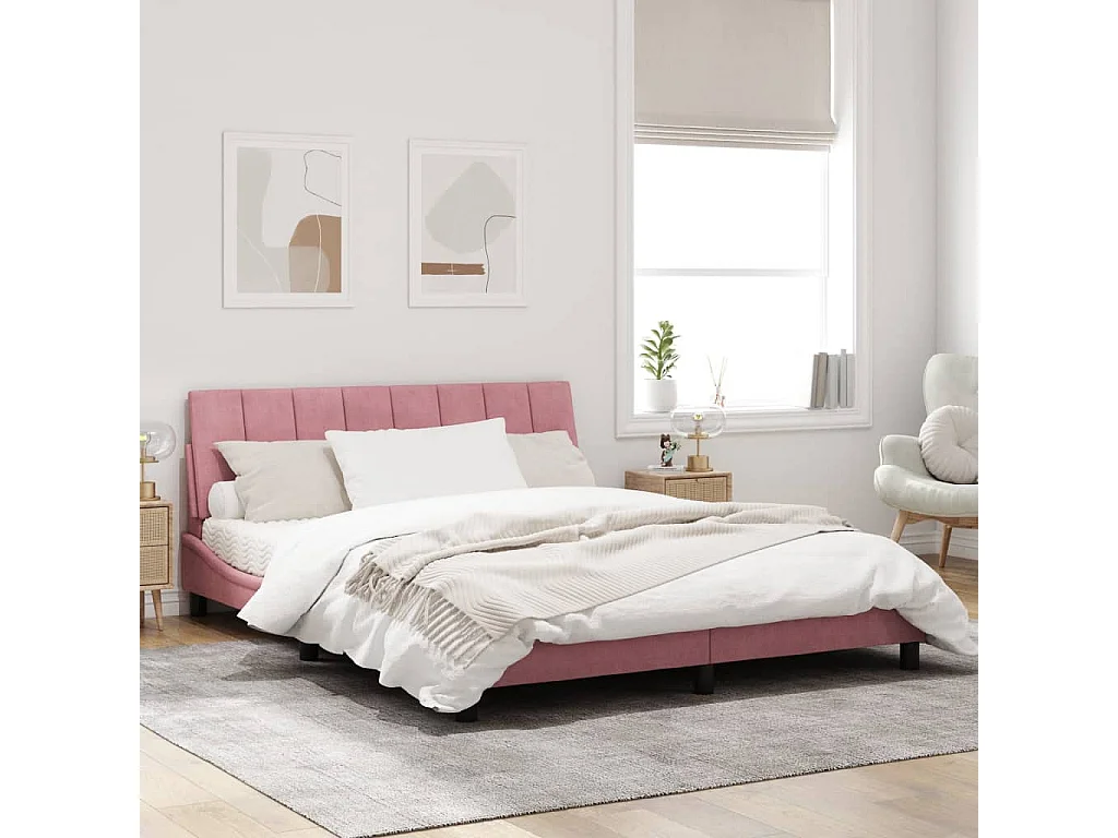Cadre de lit avec tête de lit Rose 160x200 Velours