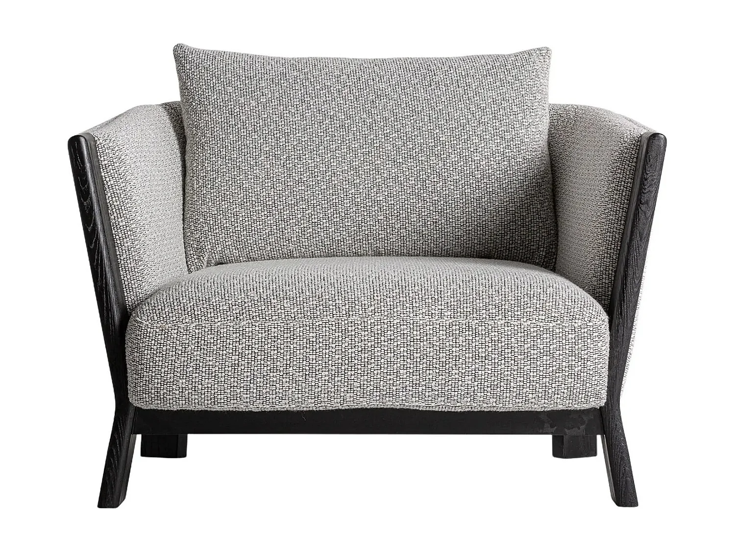 Sillón NARA – Madera maciza de roble marrón claro y tela-Gris