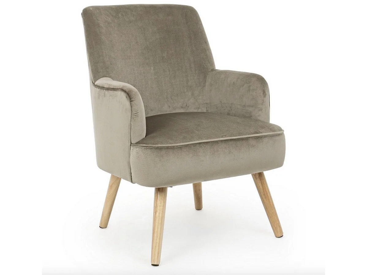 Fauteuil LAVINE – Effet velours et bois-Taupe