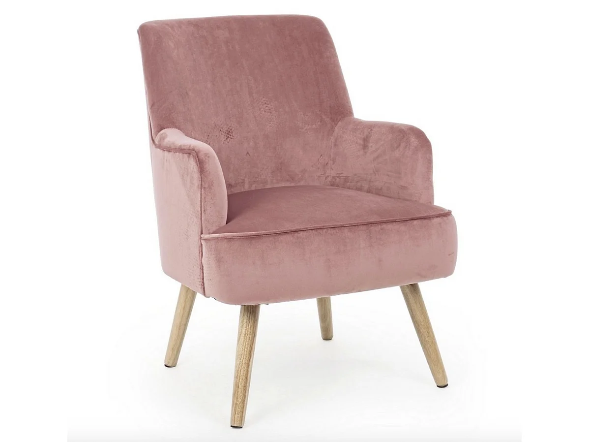 Fauteuil LAVINE – Effet velours et bois-Rose