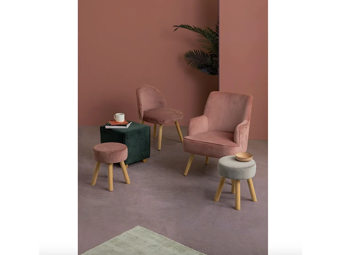 Fauteuil LAVINE – Effet velours et bois-Rose