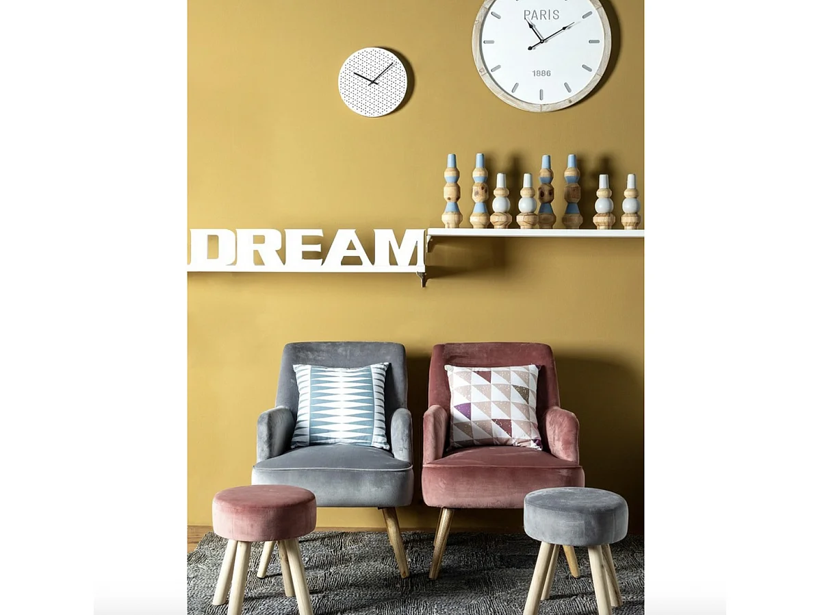 Fauteuil LAVINE – Effet velours et bois-Rose