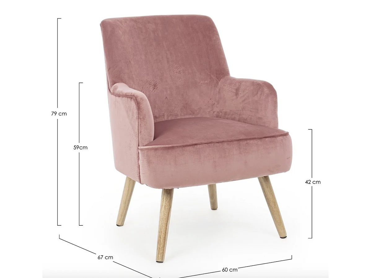 Fauteuil LAVINE – Effet velours et bois-Rose