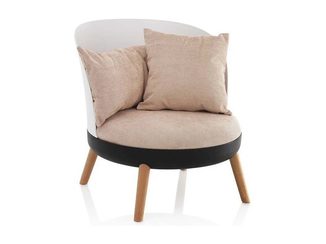 Fauteuil bas tissu rose et pieds métal effet bois Carlie