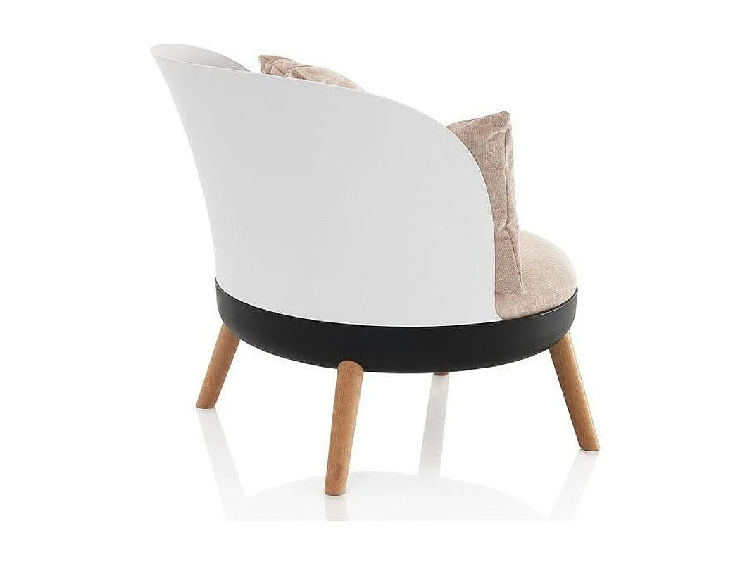 Fauteuil bas tissu rose et pieds métal effet bois Carlie