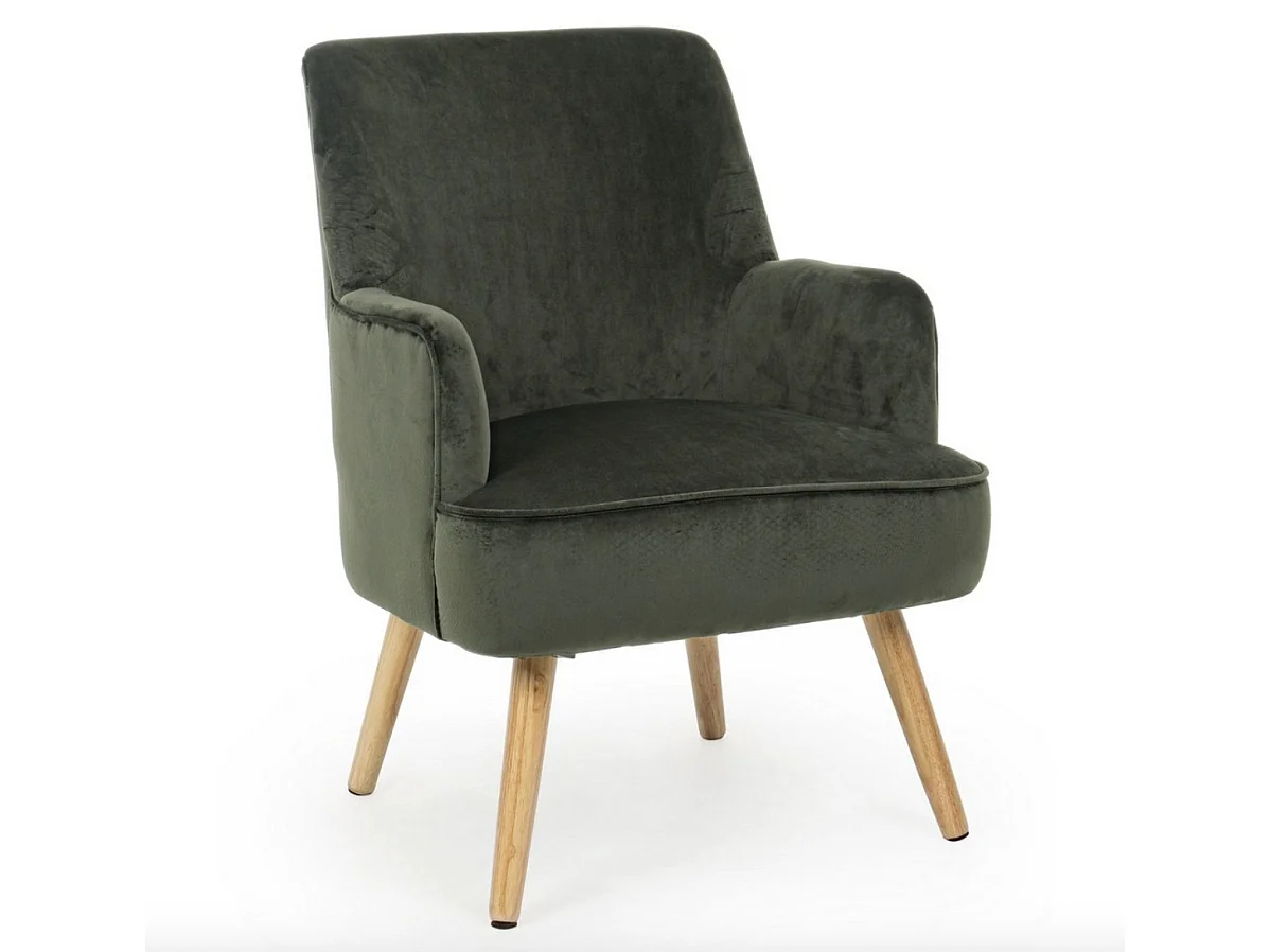 Fauteuil LAVINE – Effet velours et bois-Vert