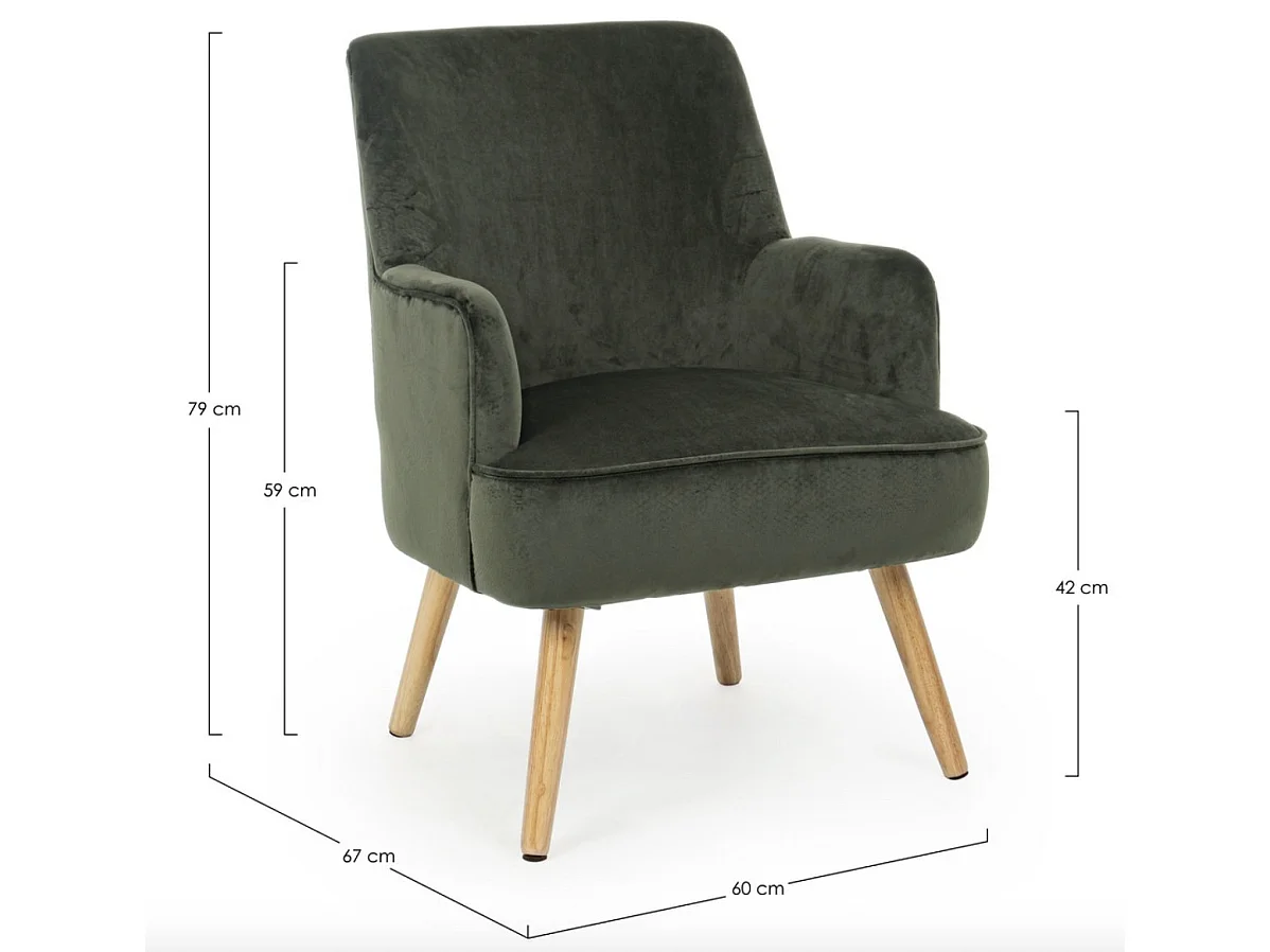 Fauteuil LAVINE – Effet velours et bois-Vert