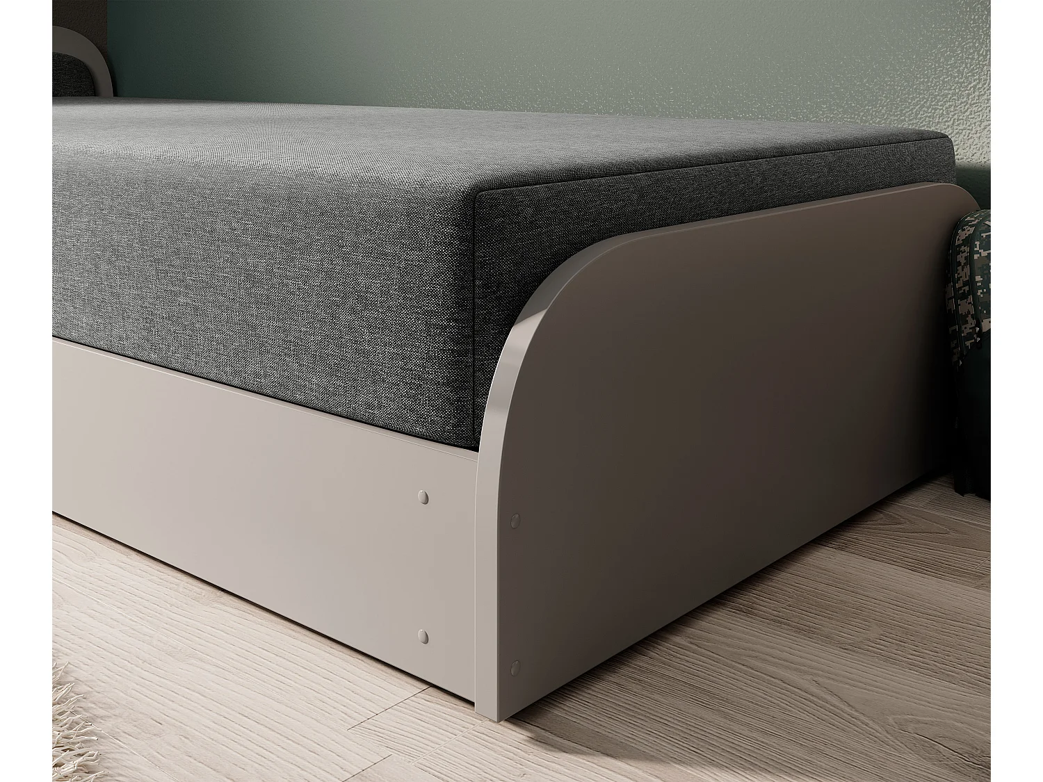 Lit 1 place avec coffre de rangement Parko – Confort et Praticité-Gris/Gris chiné-Modéle Coté droit