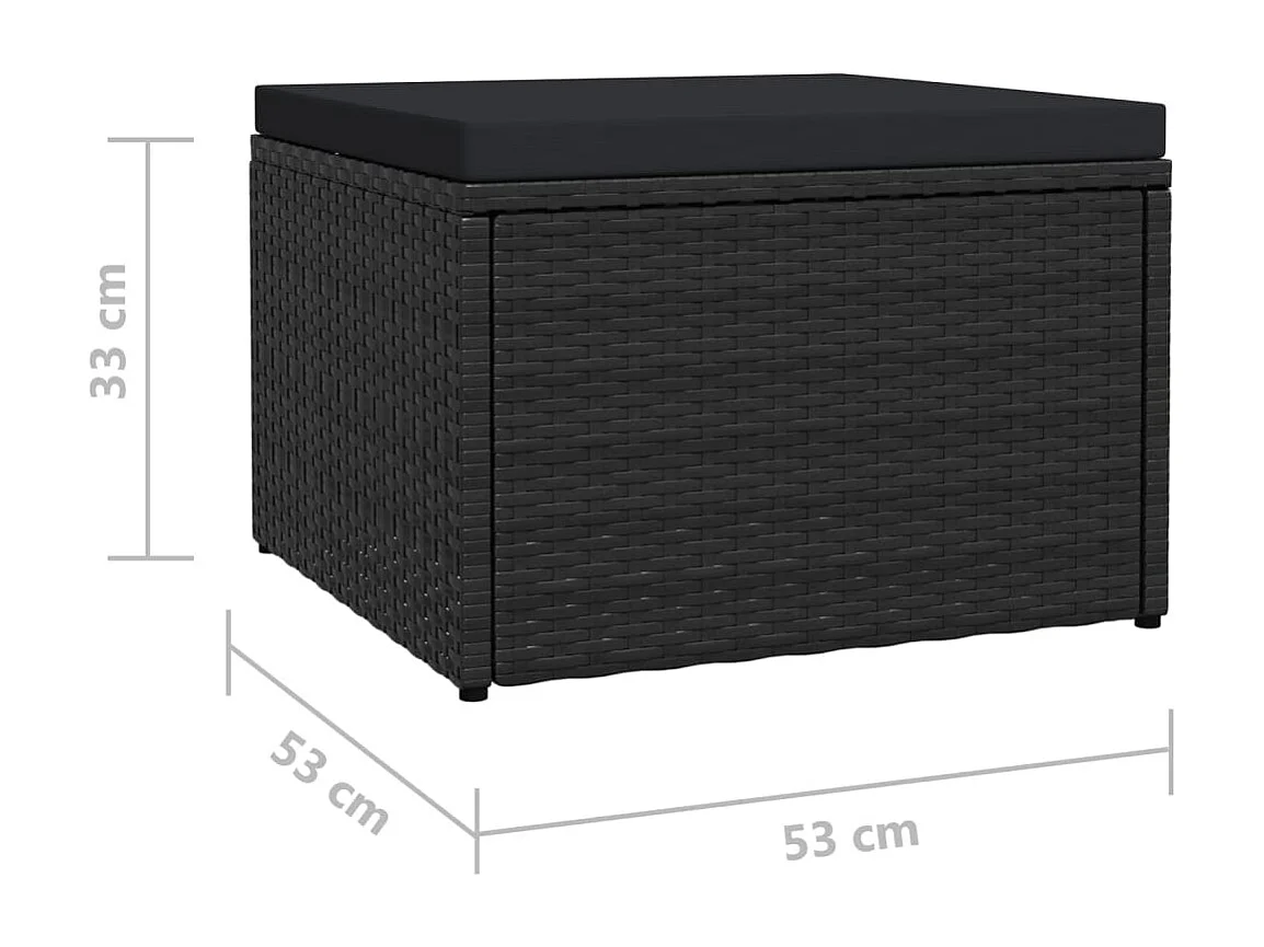 Repose-pied de jardin avec coussin Noir Résine tressée