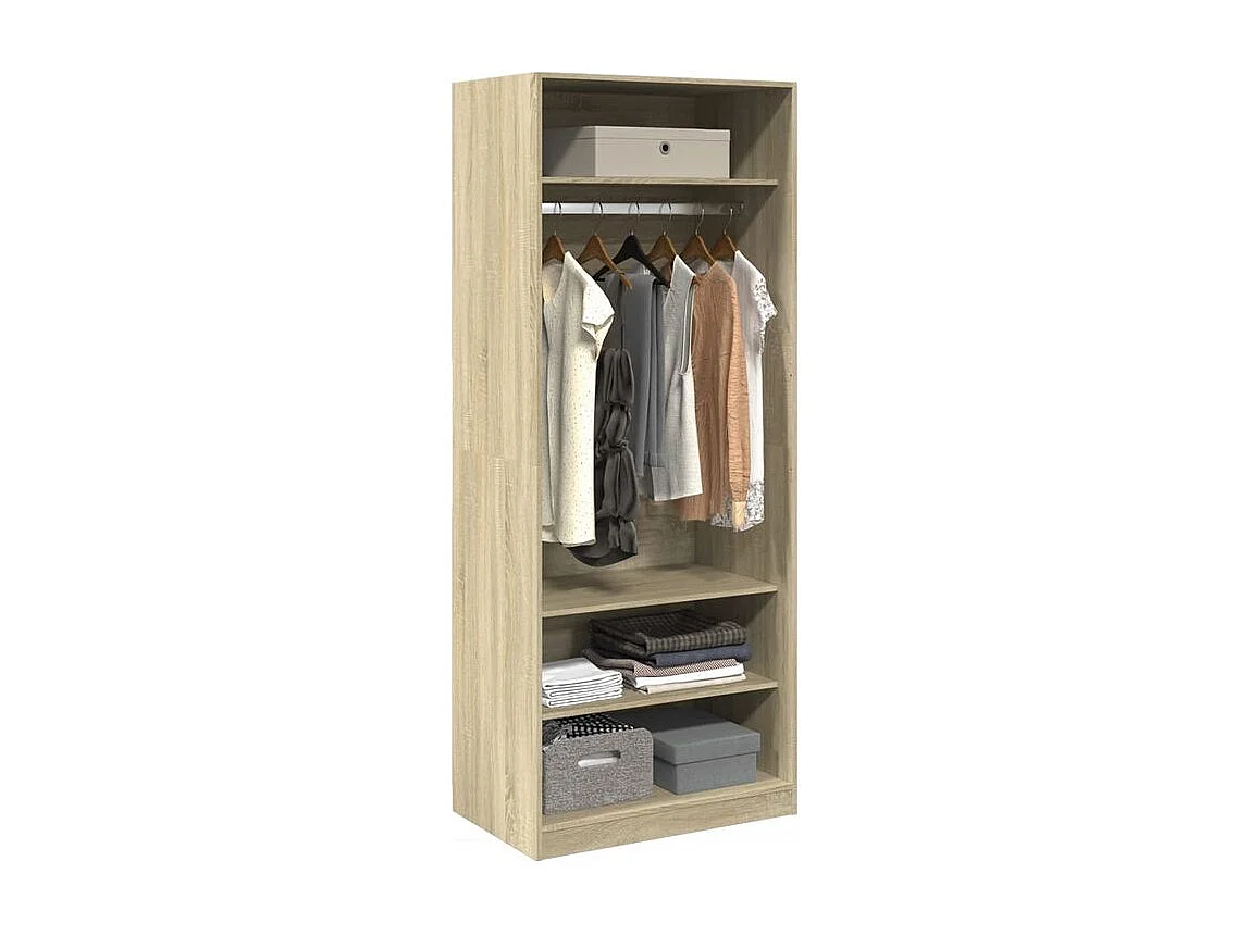 Armoire dressing 1 penderie 3 étagère 80cm - Collection Klozer-Chêne clair