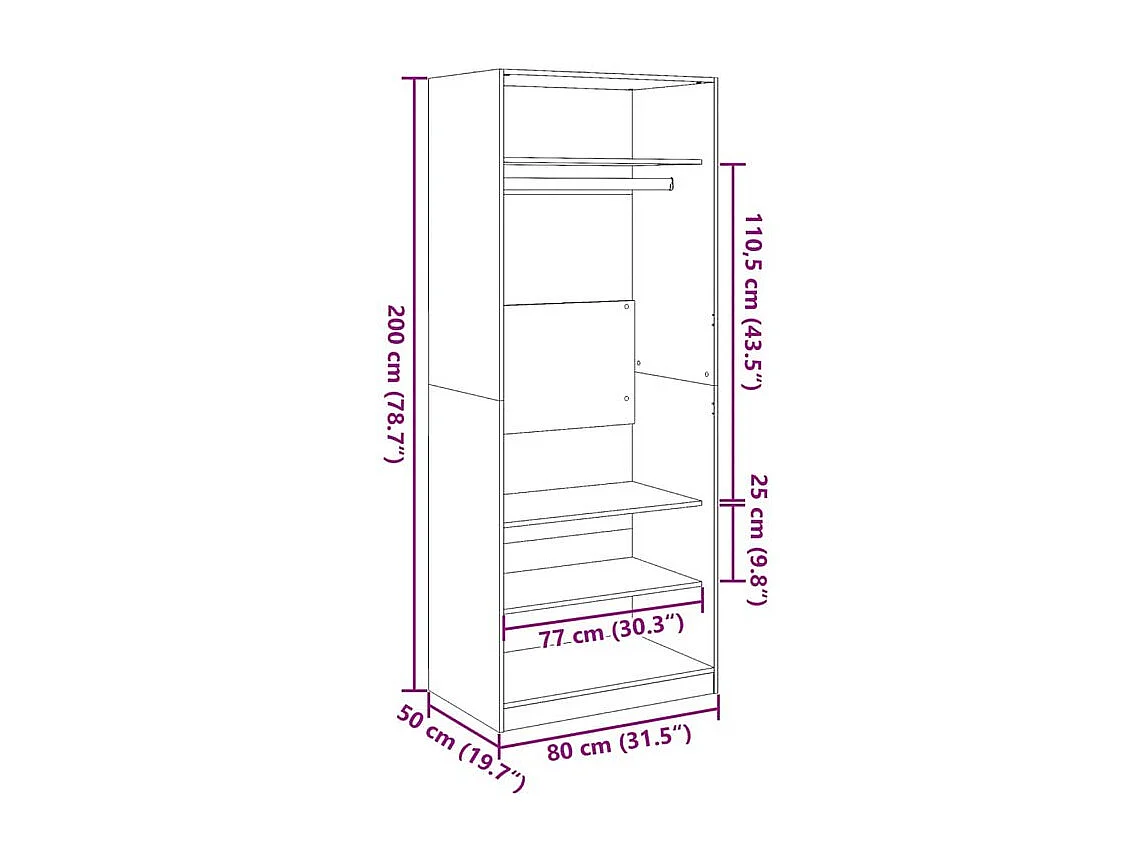Armoire dressing 1 penderie 3 étagère 80cm - Collection Klozer-Blanc