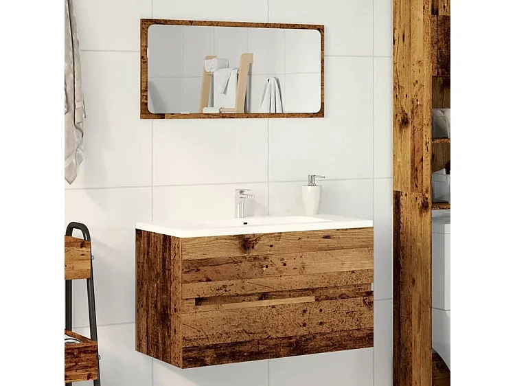 Armoire de salle de bain suspendue vieux bois bois d'ingénierie
