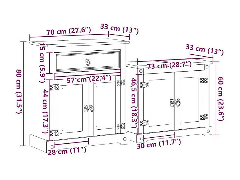 Ensemble de meuble salle de bain 2 pc Corona bois pin massif