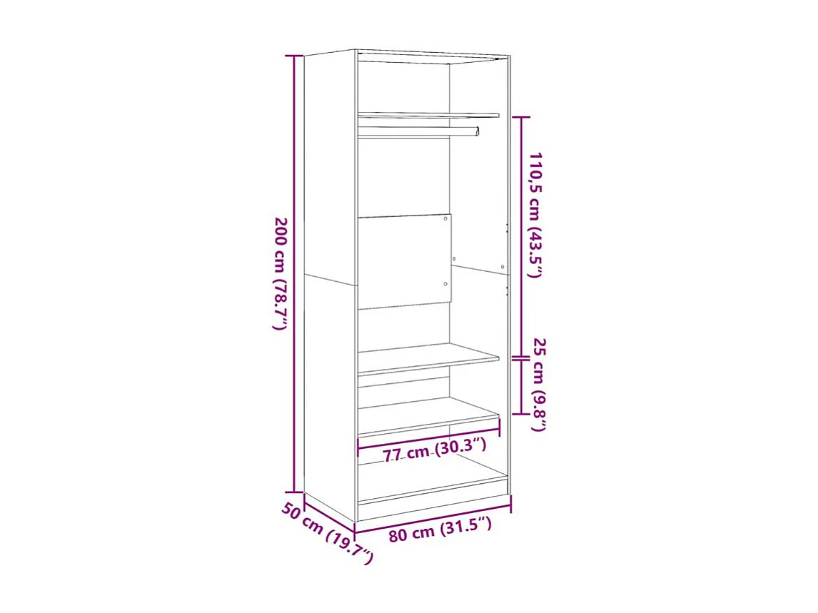 Armoire dressing 1 penderie 3 étagères 80cm - Collection Klozer-Gris béton