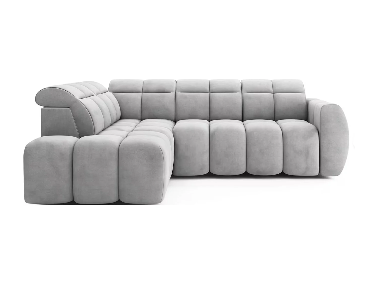 Canapé d’angle convertible 4 places tissu BOBOON 258cm – Coffre de rangement-Gris-angle gauche