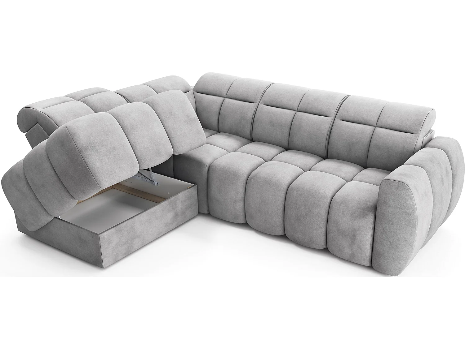 Canapé d’angle convertible 4 places tissu BOBOON 258cm – Coffre de rangement-Gris-angle gauche