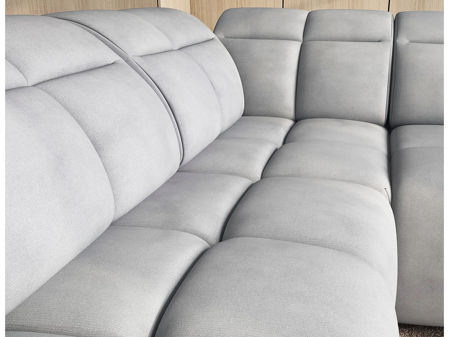 Canapé d’angle convertible 4 places tissu BOBOON 258cm – Coffre de rangement-Gris-angle gauche