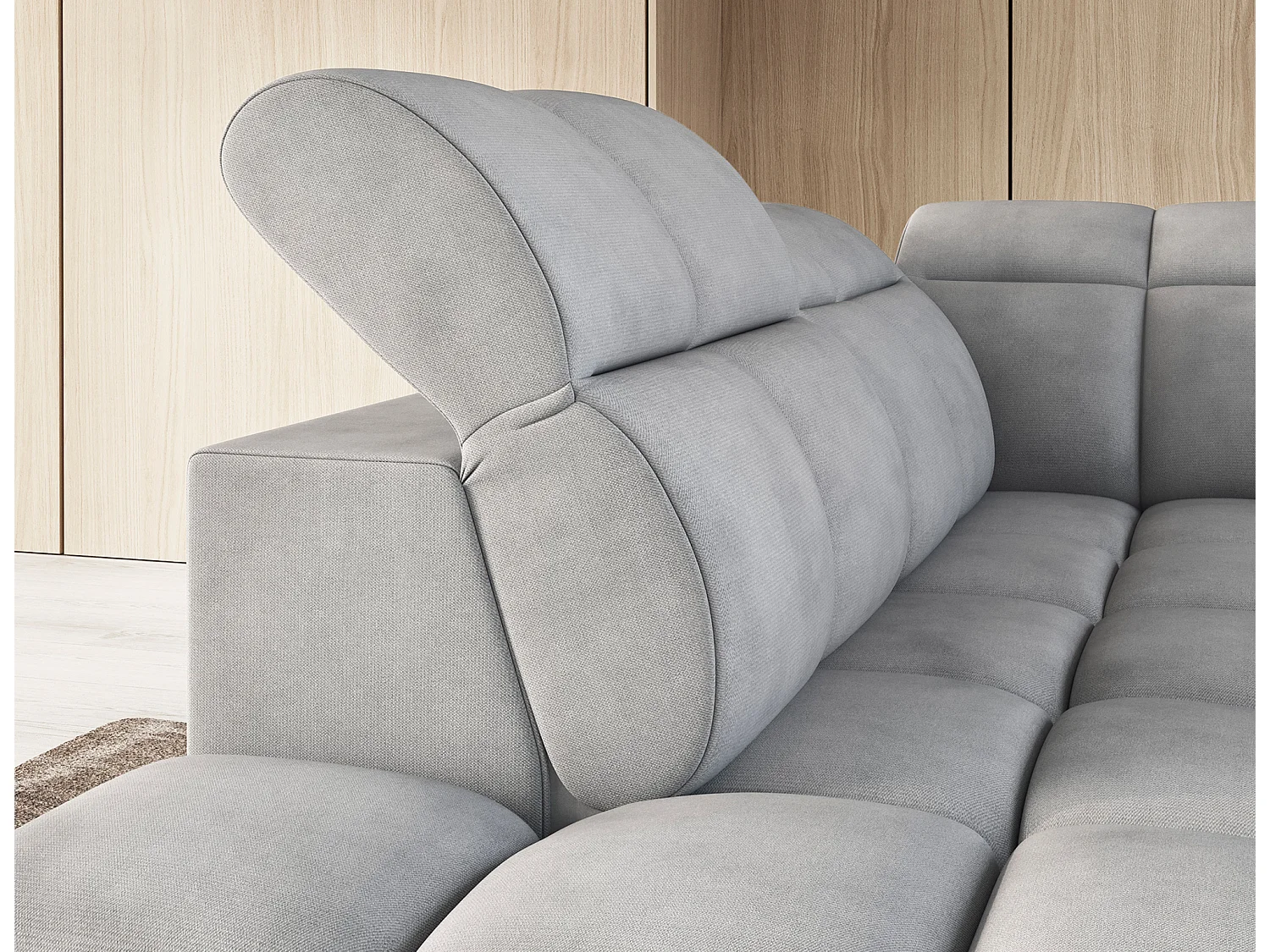 Canapé d’angle convertible 4 places tissu BOBOON 258cm – Coffre de rangement-Gris-angle gauche