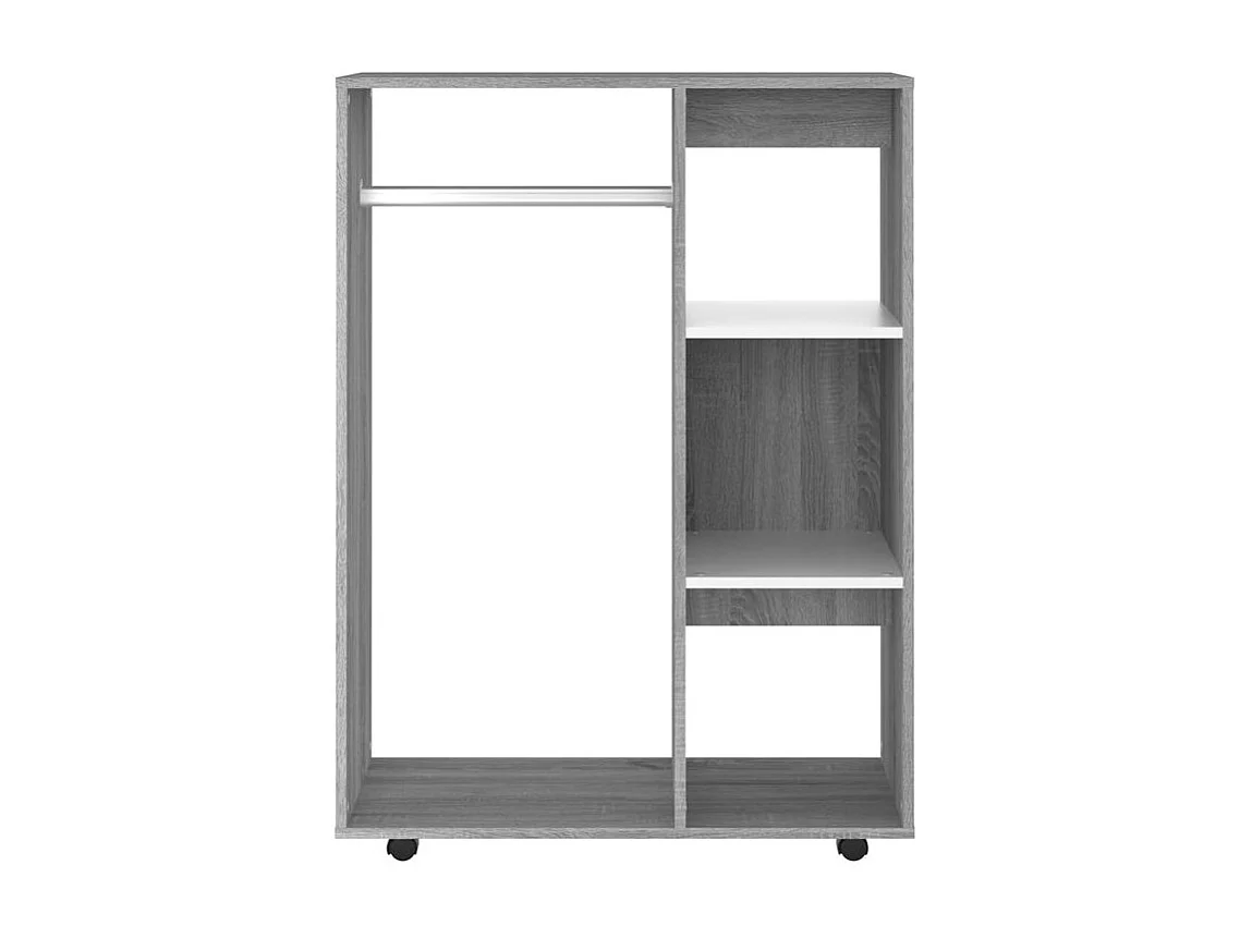Petite armoire dressing sur roulette 1 penderie 3 étagère 80cm - Collection Event-Chêne gris