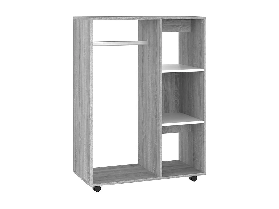 Petite armoire dressing sur roulette 1 penderie 3 étagère 80cm - Collection Event-Chêne gris