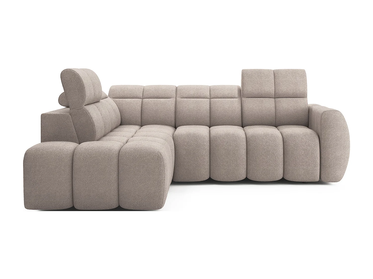 Canapé d’angle convertible 4 places tissu BOBOON 258cm – Coffre de rangement-Marron clair-angle gauche