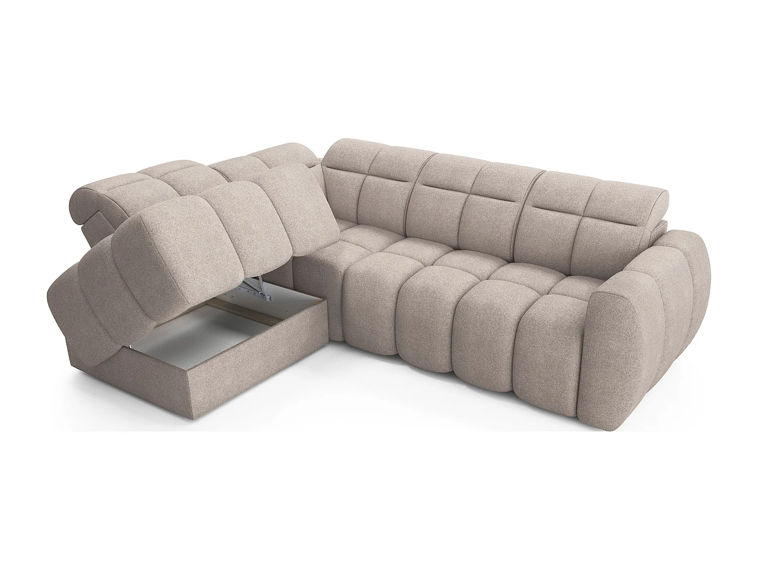 Canapé d’angle convertible 4 places tissu BOBOON 258cm – Coffre de rangement-Marron clair-angle gauche