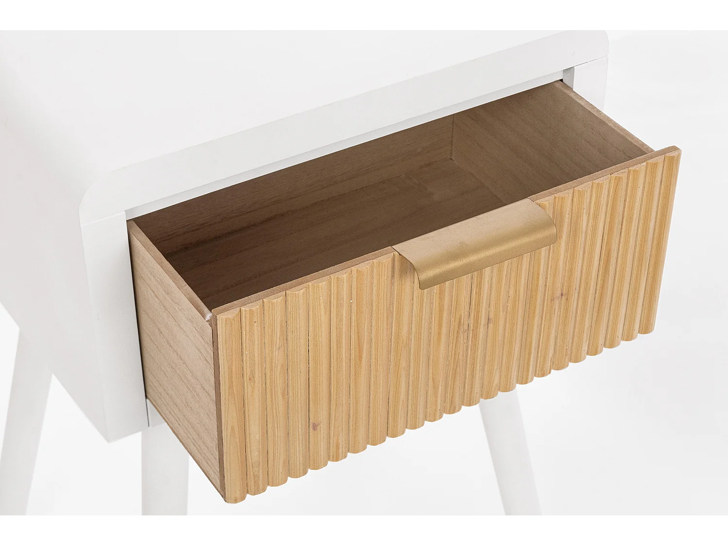 Table de chevet 1 tiroir CHARLEY – Blanc & naturel