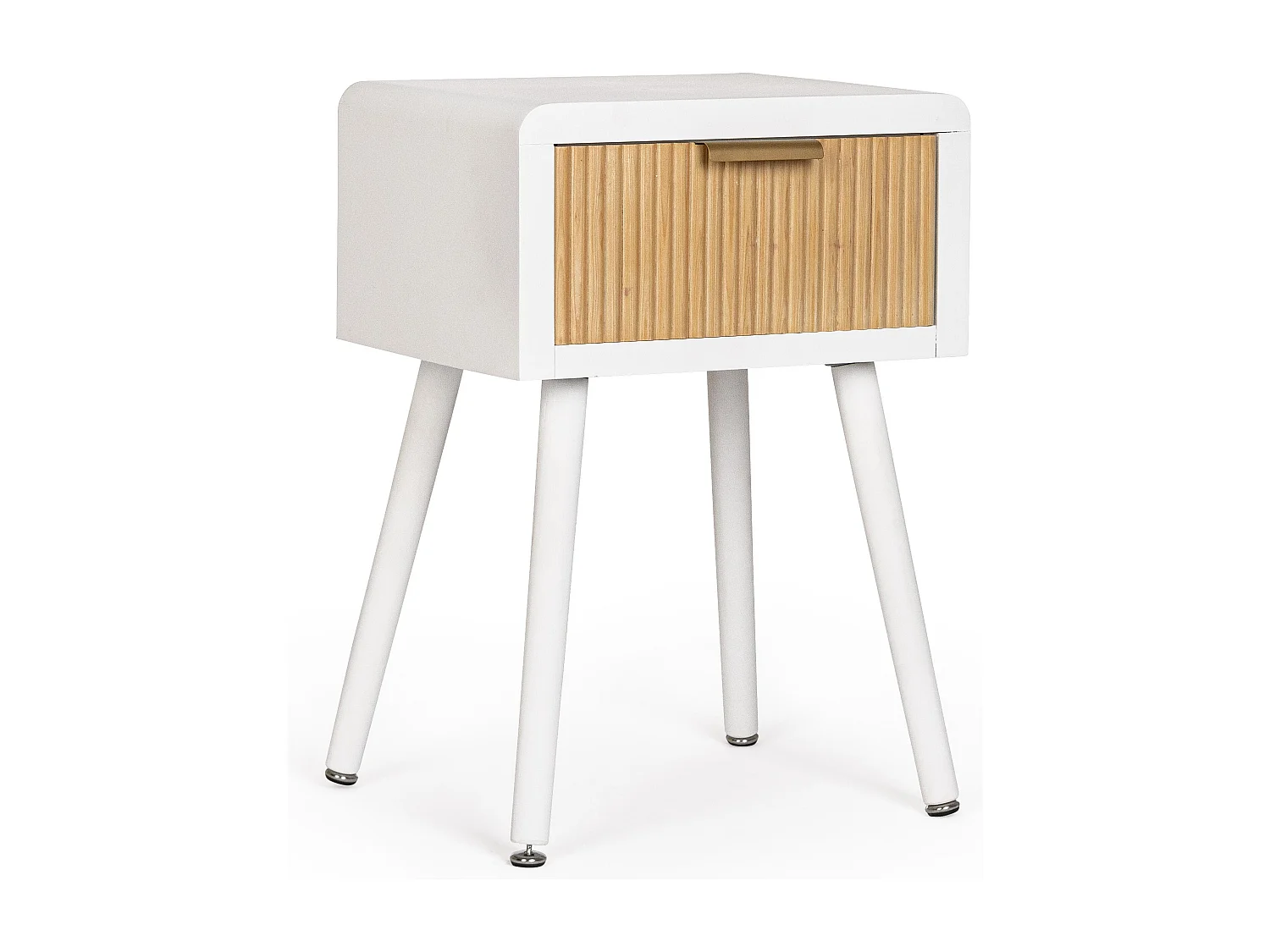 Table de chevet 1 tiroir CHARLEY – Blanc & naturel