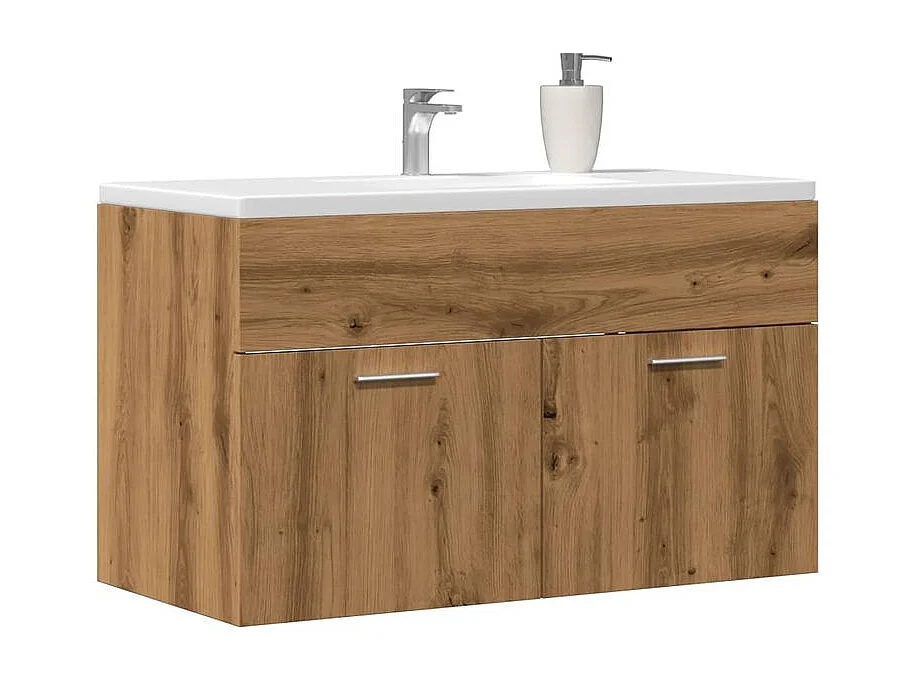 Armoire lavabo de salle de bain chêne artisanal bois ingénierie