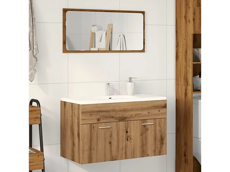 Armoire lavabo de salle de bain chêne artisanal bois ingénierie