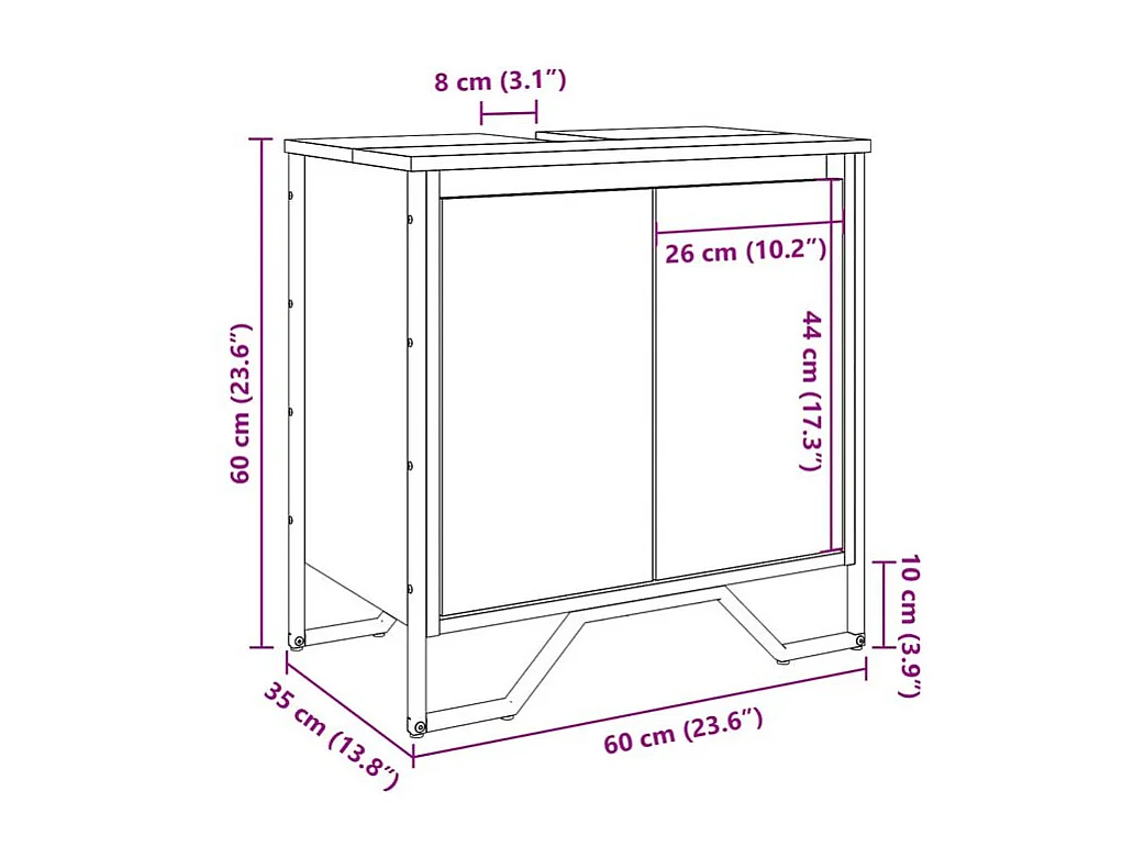 Armoire lavabo de salle de bain chêne fumé 60x35x60