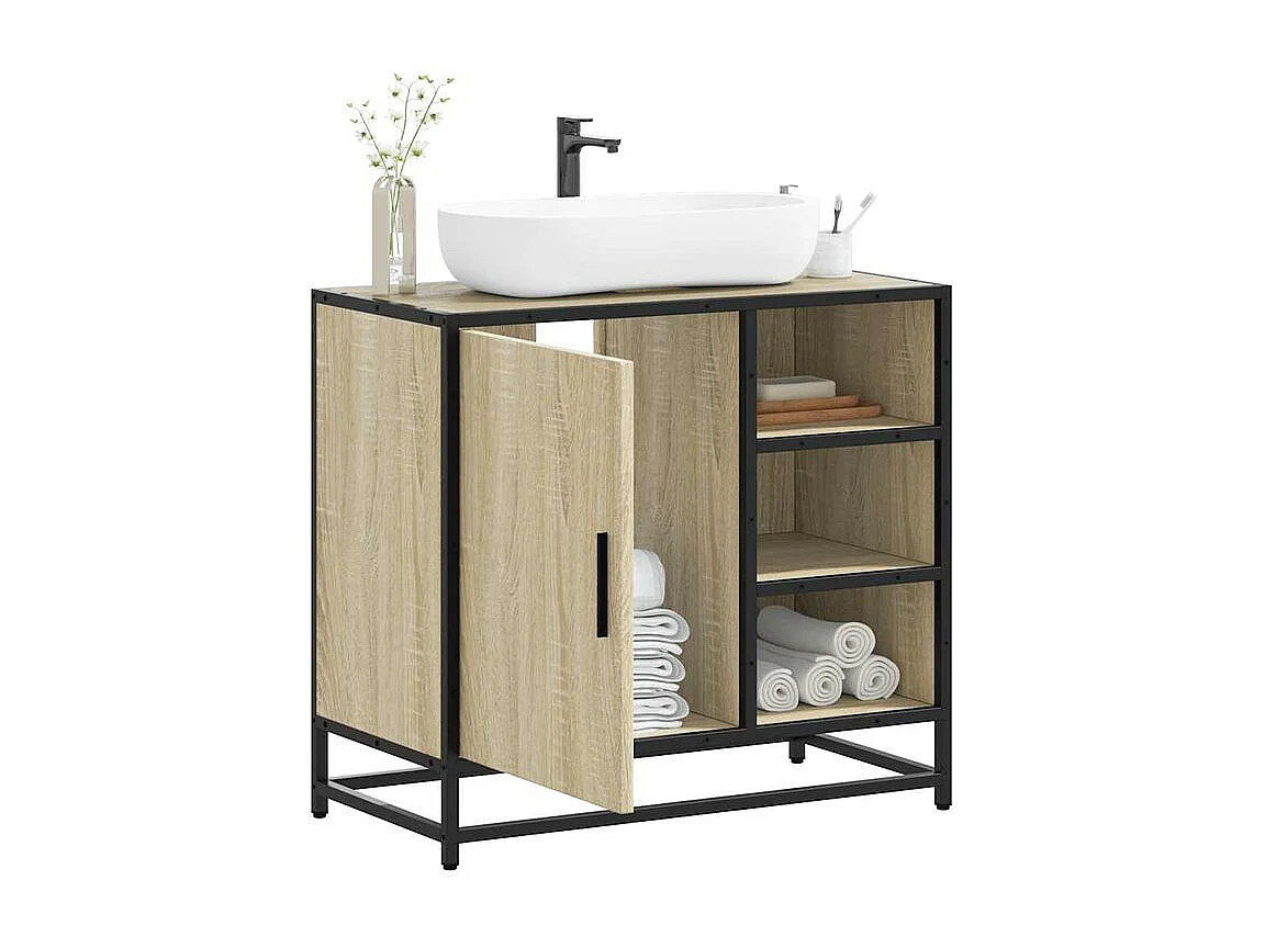 Armoire lavabo de salle de bain chêne sonoma bois d'ingénierie