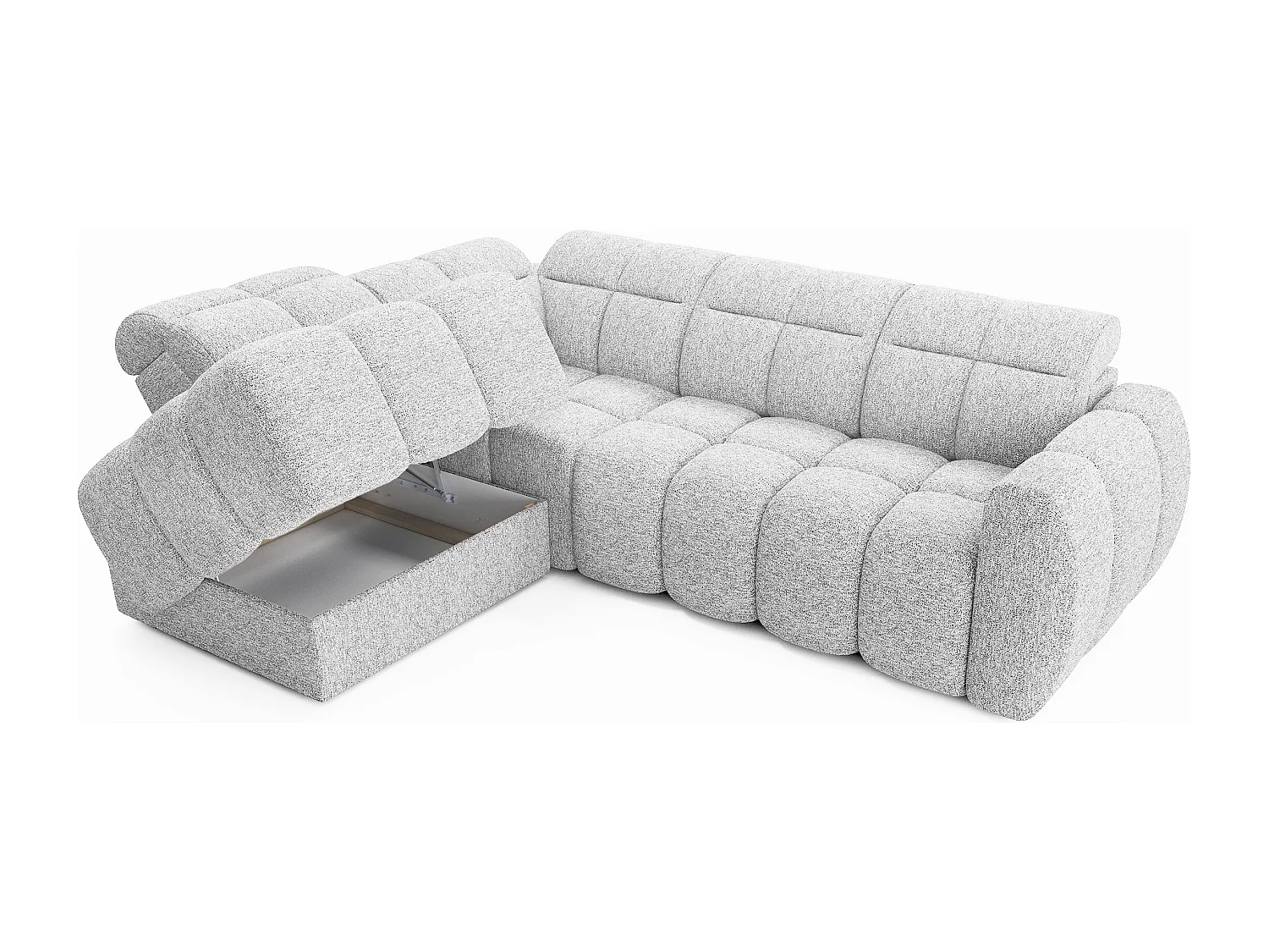 Canapé d’angle convertible 4 places tissu BOBOON 258cm – Coffre de rangement-Gris clair-angle gauche