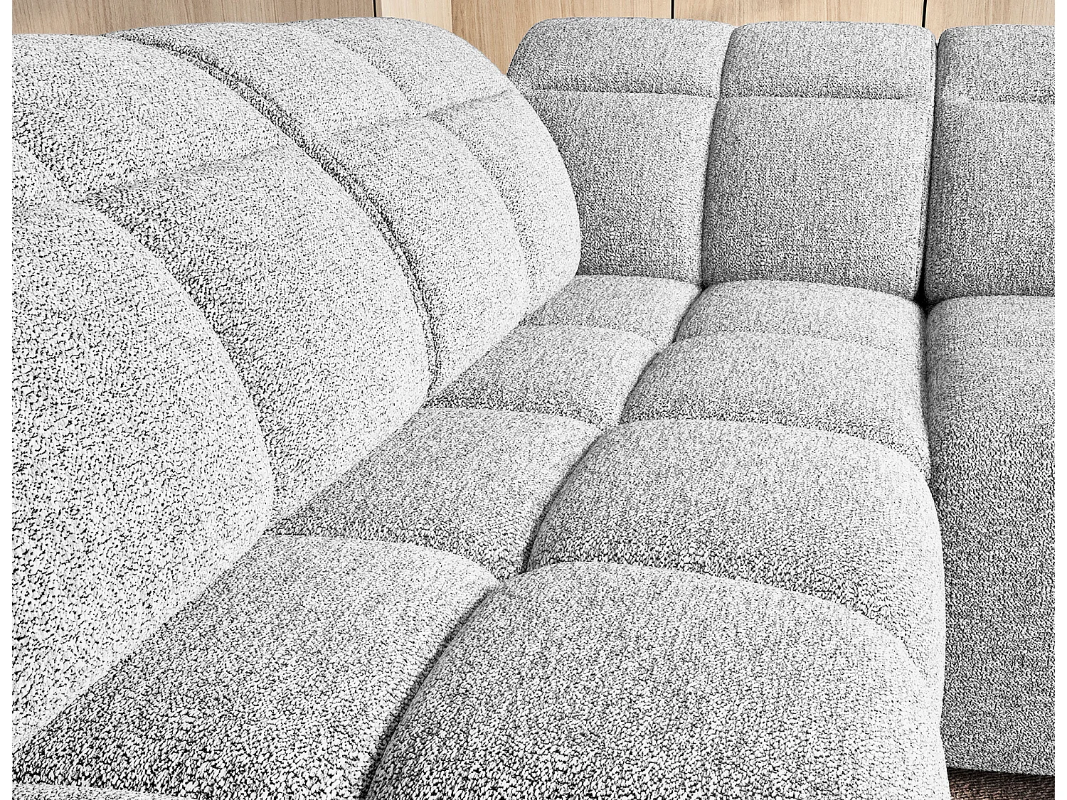 Canapé d’angle convertible 4 places tissu BOBOON 258cm – Coffre de rangement-Gris clair-angle gauche