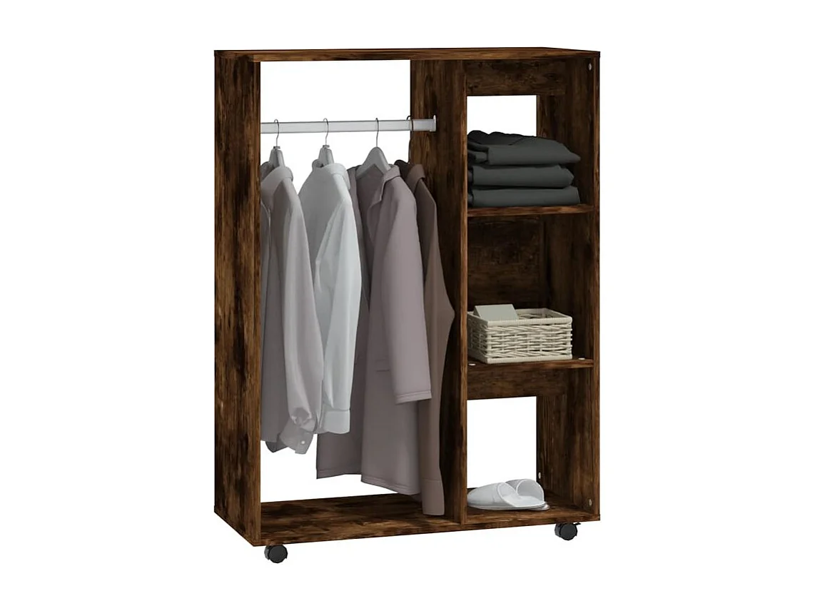 Petite armoire dressing sur roulette 1 penderie 3 étagère 80cm - Collection Event-Marron fumé