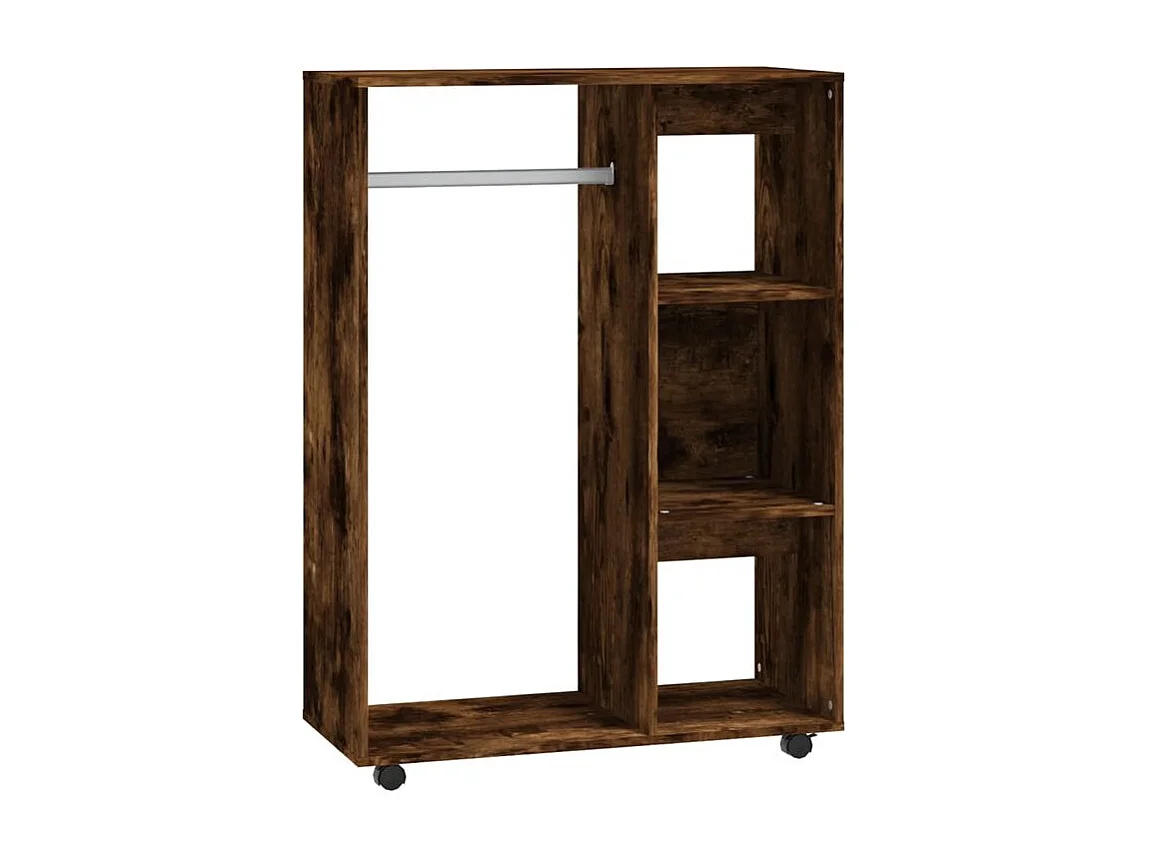 Petite armoire dressing sur roulette 1 penderie 3 étagère 80cm - Collection Event-Marron fumé