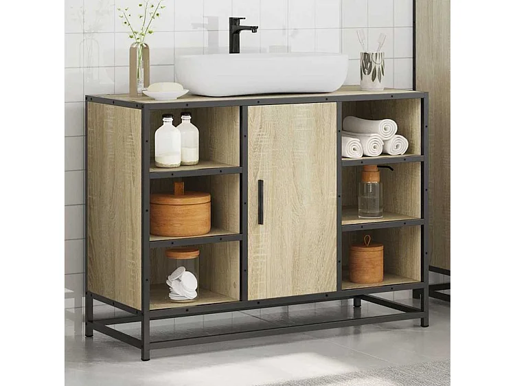 Armoire lavabo de salle de bain chêne sonoma bois d'ingénierie