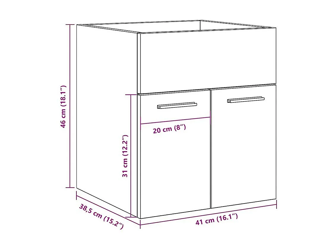 Armoire de lavabo de salle de bain gris béton 41x38,5x46